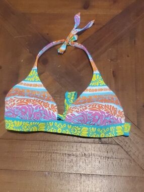 Victoria's Secret Turquoise Pink Orange Yellow Halter Swim Top